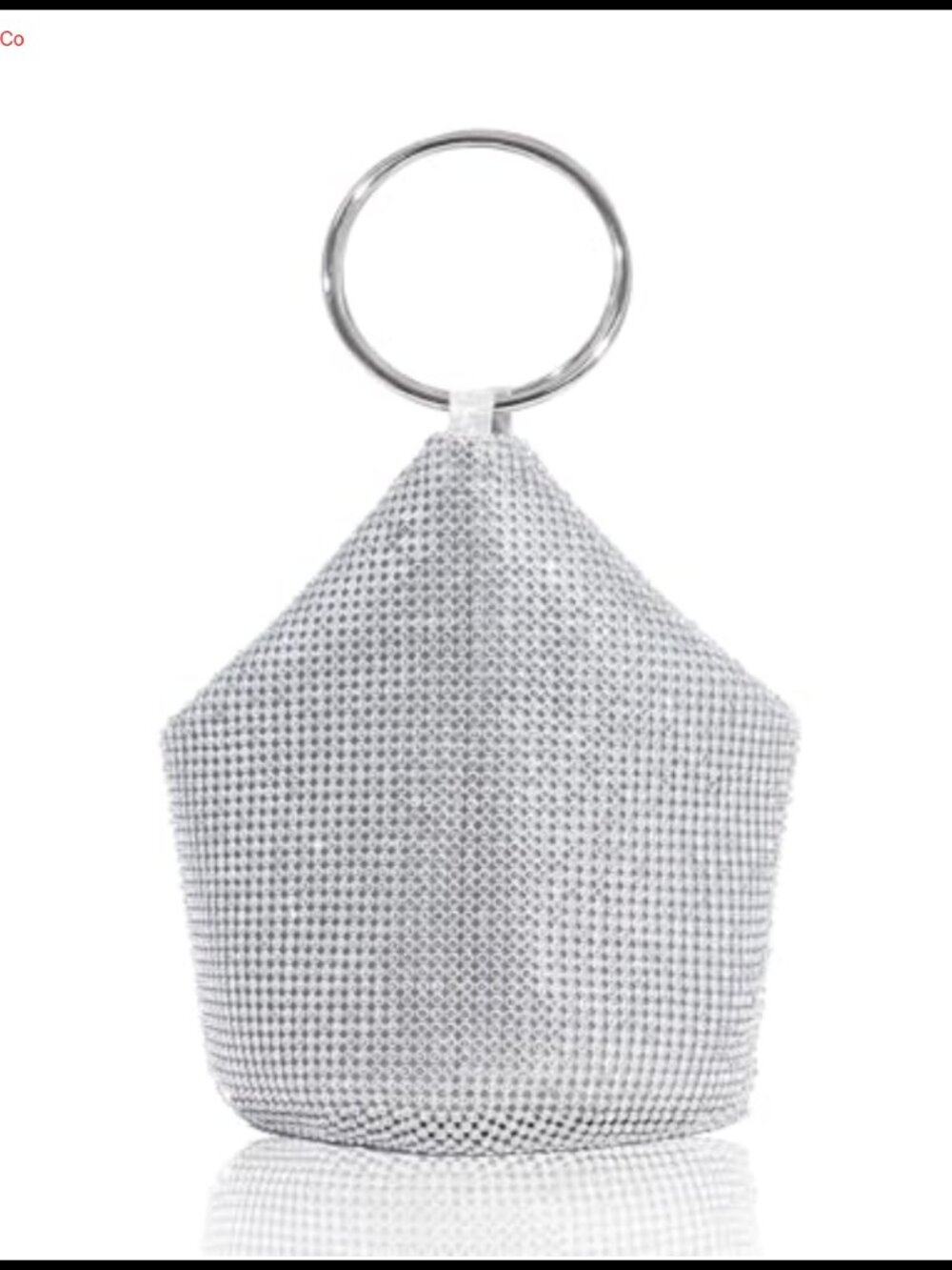 Rhinestone Evening Bag Mini Bucket Clutch with Metal Ring Handle for Weddings